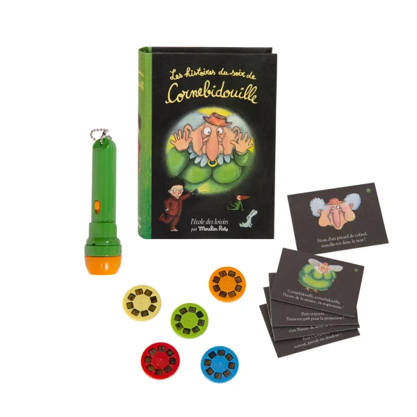 Libro cofanetto lampada proietta storie Cornabicorna Moulin Roty