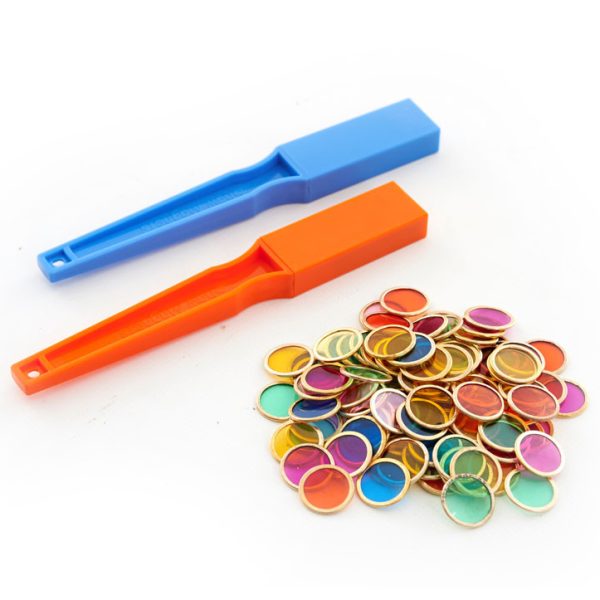 Set 100 monete metalliche arcobaleno + 2 palette magnetiche Tickit