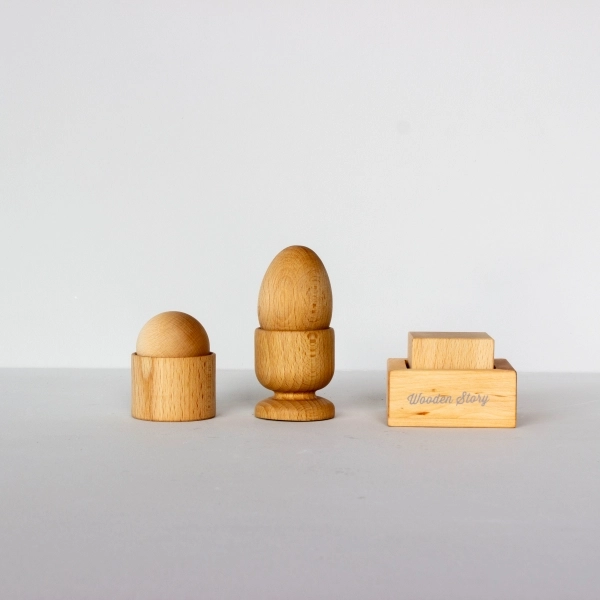 Set forme Montessori uovo, palla, cubo WOODEN STORY