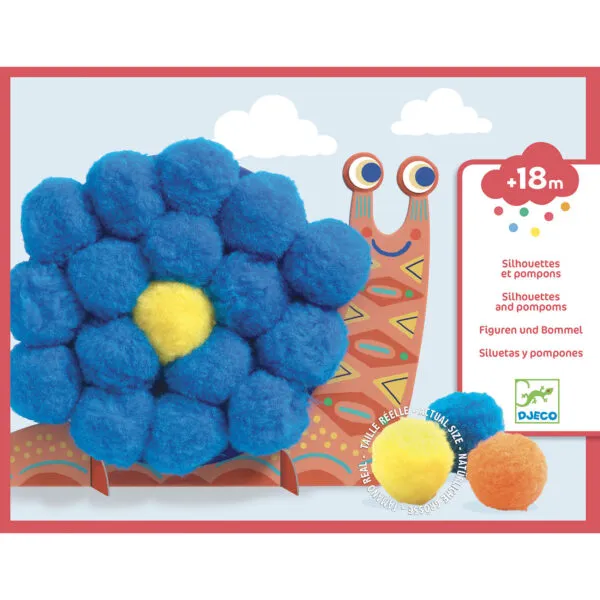Set artistico POMPOMS COLLAGE - Fluffy animals Djeco